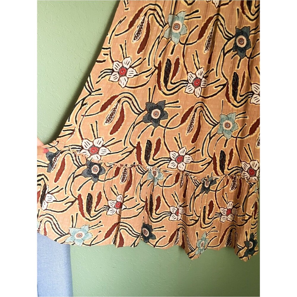 Christian Siriano New York Midi Tiered Smocked Skirt Size XS Boho Festival Tan - Picture 7 of 7